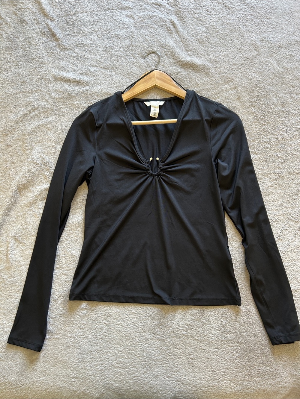 H&M Black Long-Sleeve Twist-Knot V-Neck Top